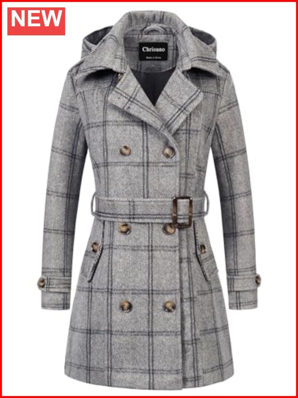 Women's Double Breasted Hooded Long Winter Pea Coat